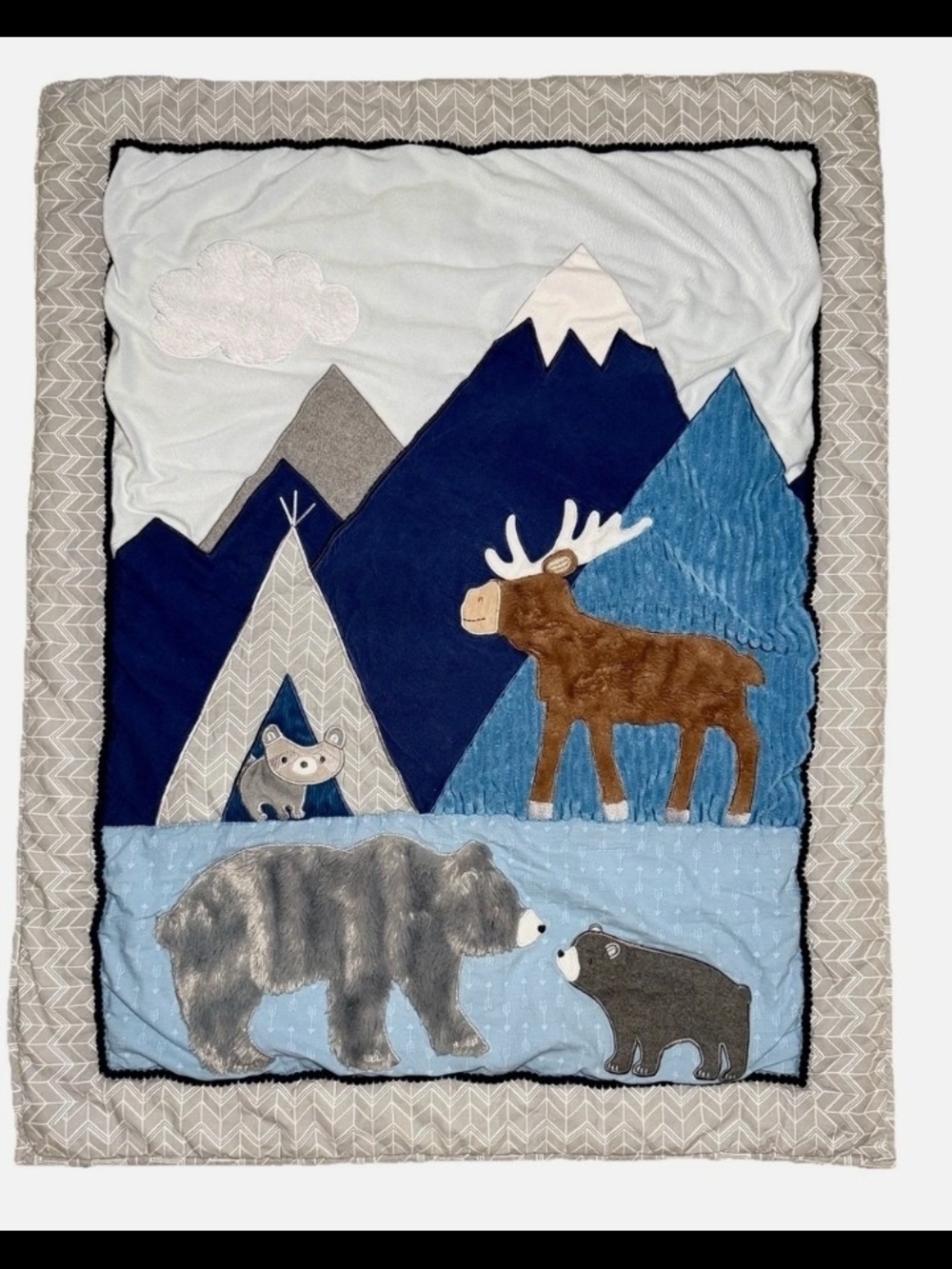 Levtex Baby Trail Mix Nursery Mountain Adventure Baby Quilt - Blue and Gray